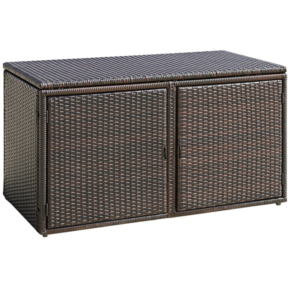 Costway Bac de Rangement en Rotin pour Jardin et Terrasse de 73 Gallons avec Étagère Brun