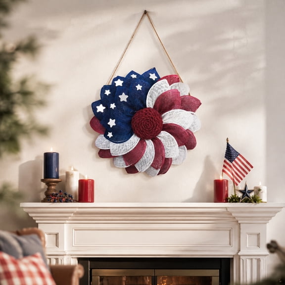 250th Anniversary Patriotic Wreath, Red White and Blue Wreath All-Weather Farmhouse Outdoor Holiday Decoration, Memorial Wreaths 4th of July Wreaths for Front Door