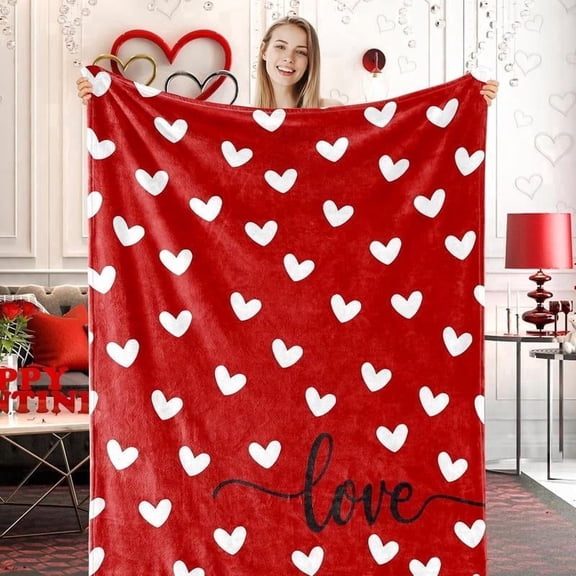 HELLOYOUNG Throw Blanket Soft Flannel Fleece,Valentine's Day Heart Red Cozy Fuzzy Blanket,Plush Warm Decorative Blanket for Bed Sofa Couch Chair