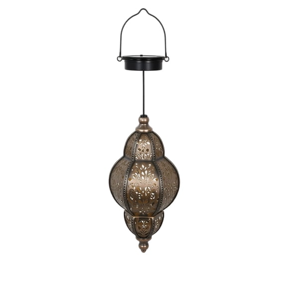 Solar Hanging Lantern Outdoor Garden Decor Light for Patio Balcony Yard Pathway Metal Hollow Pattern Ambient Lamp