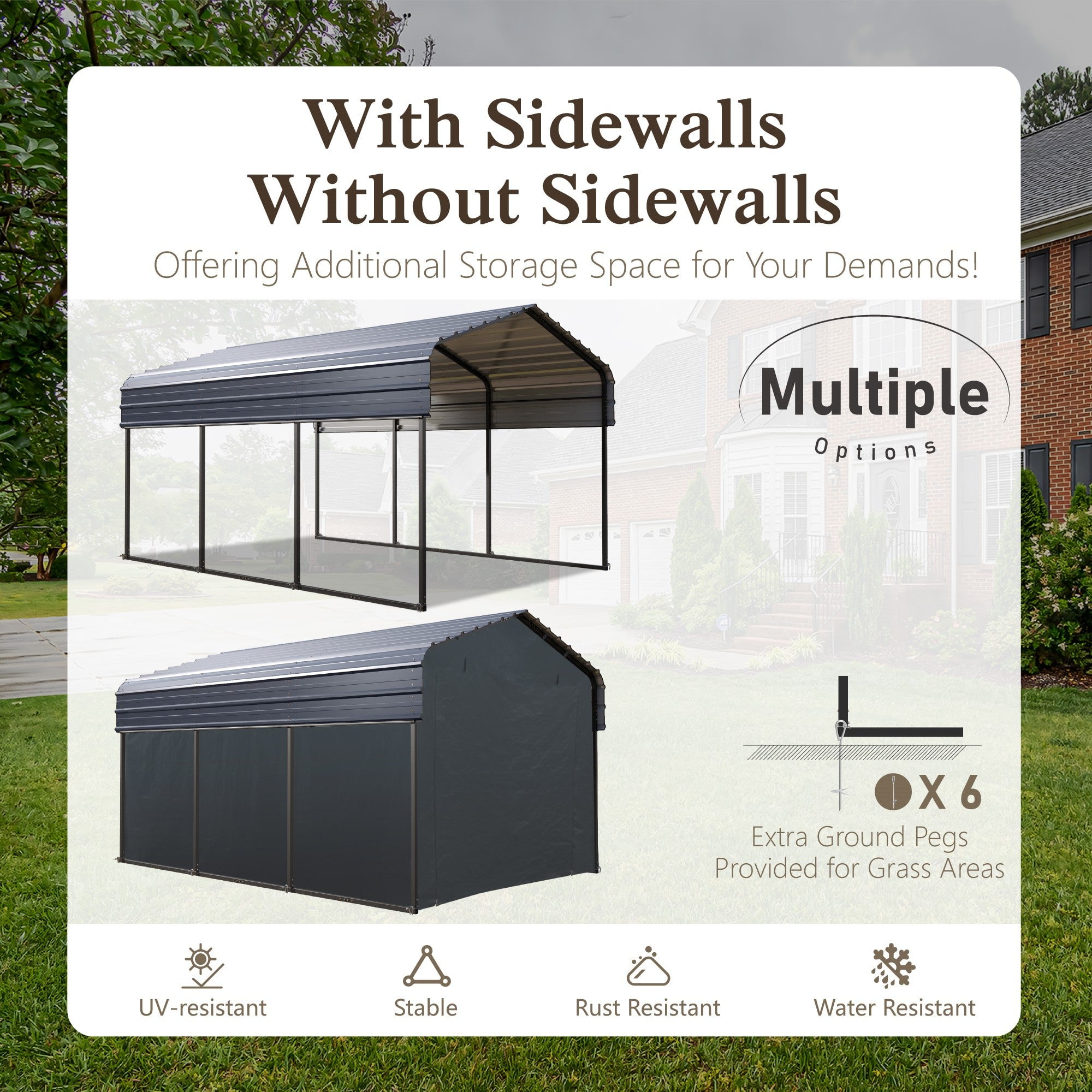 Alpha Joy 10' x 15' Heavy Duty Galvanized Steel Carport with Side Walls Multi-Purpose Storage Shelter