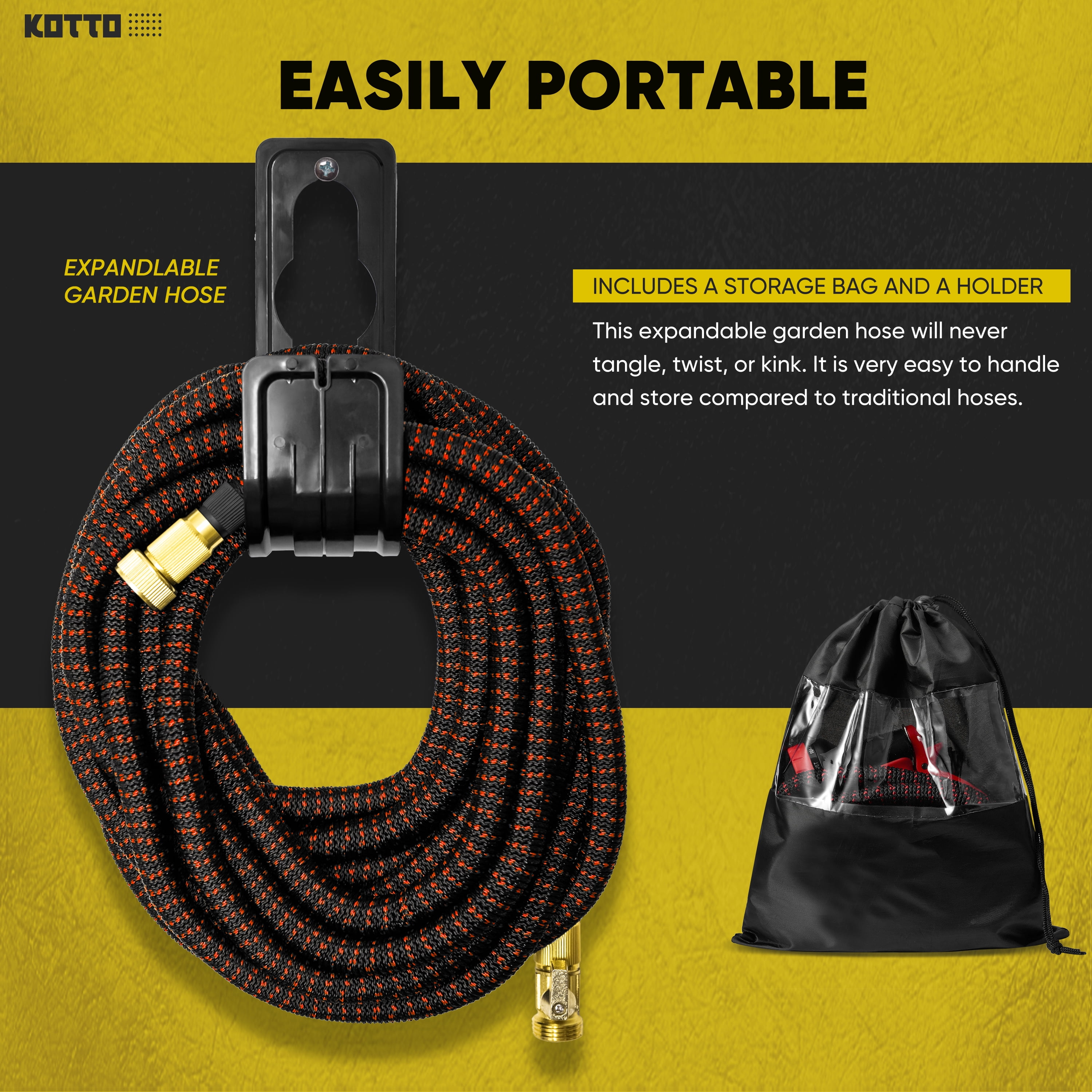 Kotto 50 ft Flexible Garden Hose, Water Hose for Outside with 10 Spray Nozzles, Brass Connector, Leak-Proof, Red