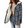 thumbnail image 2 of Women'S Plaid Jacket Long Sleeve Button Down Fleece Hooded Jackets Warm Coat Blue Checkered L, 2 of 7