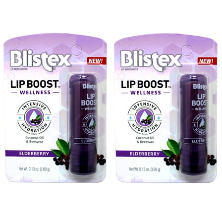 2 Pack - Blistex Lip Boost Wellness, Intensive Hydration from Coconut Oil & Beeswax, Elderberry Moisturizer 0.13 oz