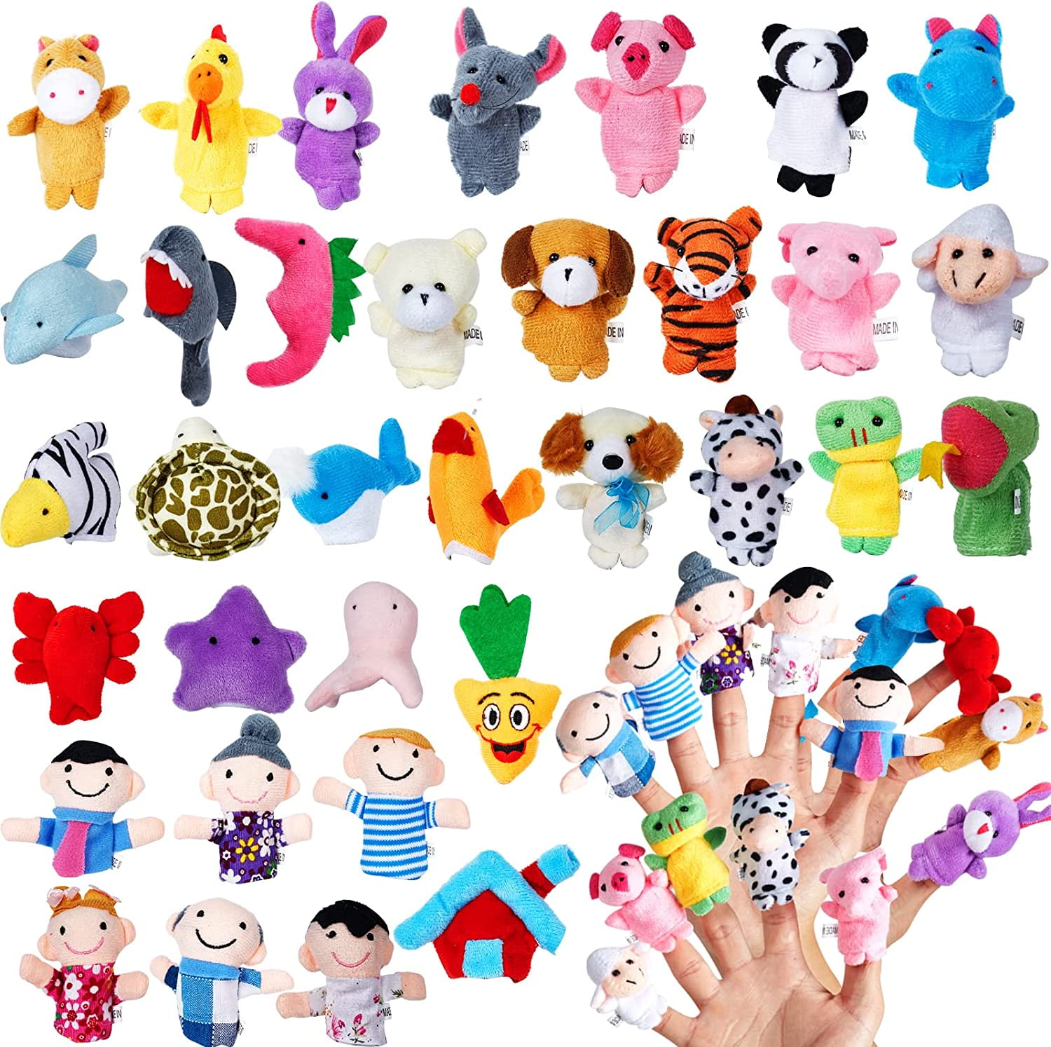 39pcs Soft Plush Animal Finger Puppets Toys Set for Toddlers Cartoon