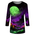 thumbnail image 5 of Women's Fall Halloween 3/4 Sleeve Crew Neck Shirt Vintage Graphic Tee Funny Family Party Matching Holiday Tops, 5 of 7