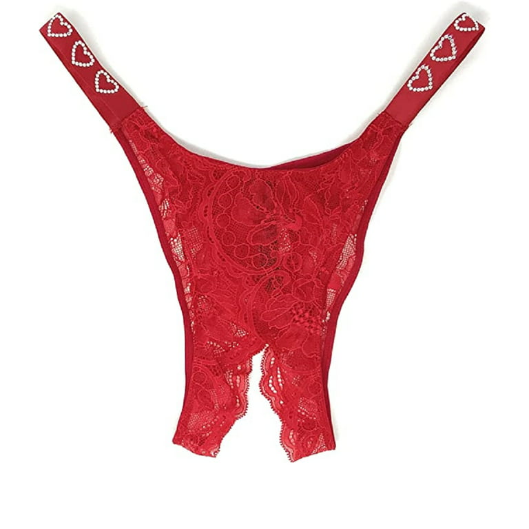 Victoria's Secret Very Sexy Bombshell Shine Brazilian Panty Lipstick Red  Lace Bling Heart X-Large NWT
