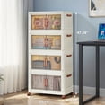 thumbnail image 2 of VECELO 4 Pack Plastic Large Storage Bins with Lids, Stackable Storage Containers with Wheels, Folding Closet Organizers for Living Room, Office, Dorm, 2 of 12