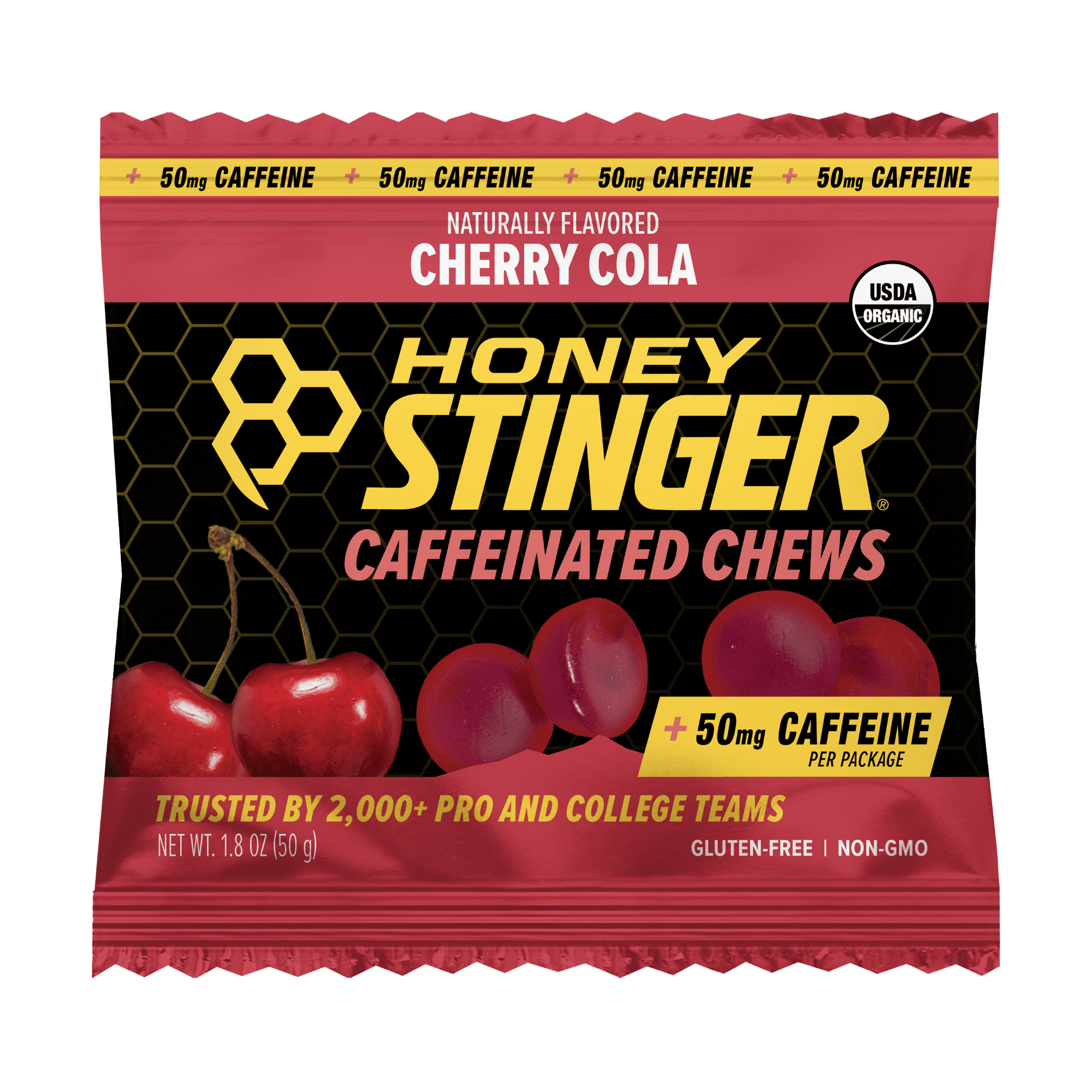 Honey Stinger Organic Gluten-Free Caffeinated Energy Chews, Cherry Cola, 1.8 oz, 1 Count