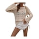 thumbnail image 2 of Txlixc Mujeres Trendy Hollow-Out Tops, Crochet Color sólido Cuello redondo Manga larga Punto Tops con puños acampanados para damas Txlixc  Moda, 2 of 9