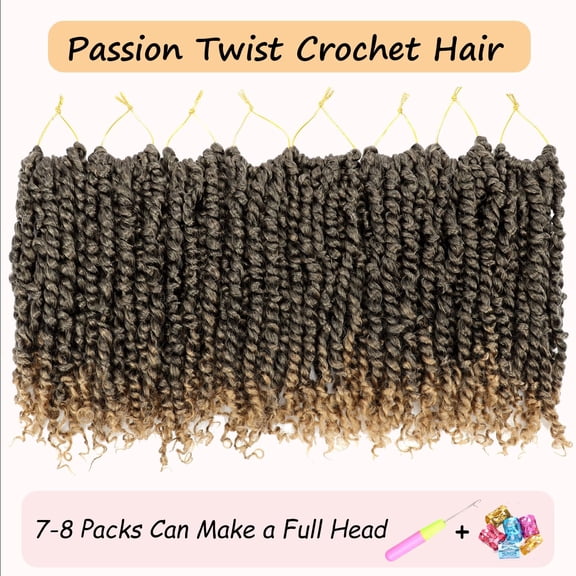 WEIF-8 Packs Passion Twist Hair 22 Inch Pre-twisted Passion Twist Crochet Hair Pre-looped Crochet Braids for Women Passion Twists Braiding Hair Synthetic Hair Extensions (12Strands/Pack; T1B/27#)