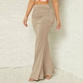 thumbnail image 3 of Women's Solid Color Skirts High-Waisted Pleated Fishtail Pencil Skirt Simple Fashion Half-body Skirt, 3 of 5