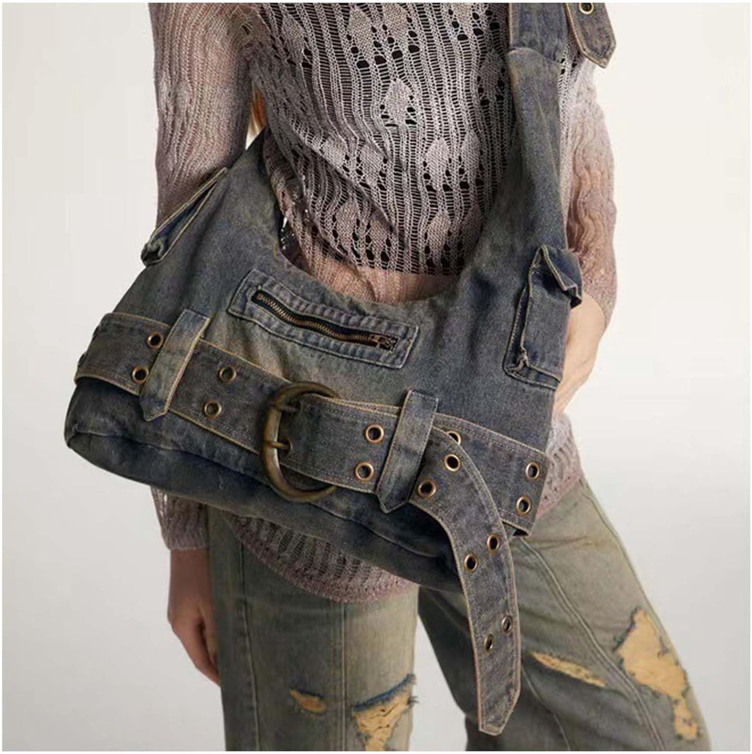Municipal Fashion Ladies Denim Crossbody Bag Cowboy Crossbody Bags for Women Women Fashion Tote Bag Daily Commuter Shoulder Bags