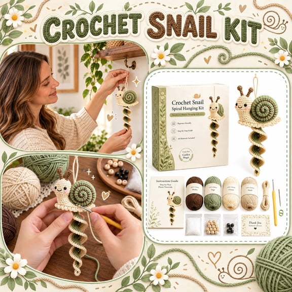 Beginner Crochet Kit for Adults with 100% Cotton Yarn and Step-By-Step Guide, Complete Set, Earthy Tones, for Home Decor, Wall Hanging Decoration