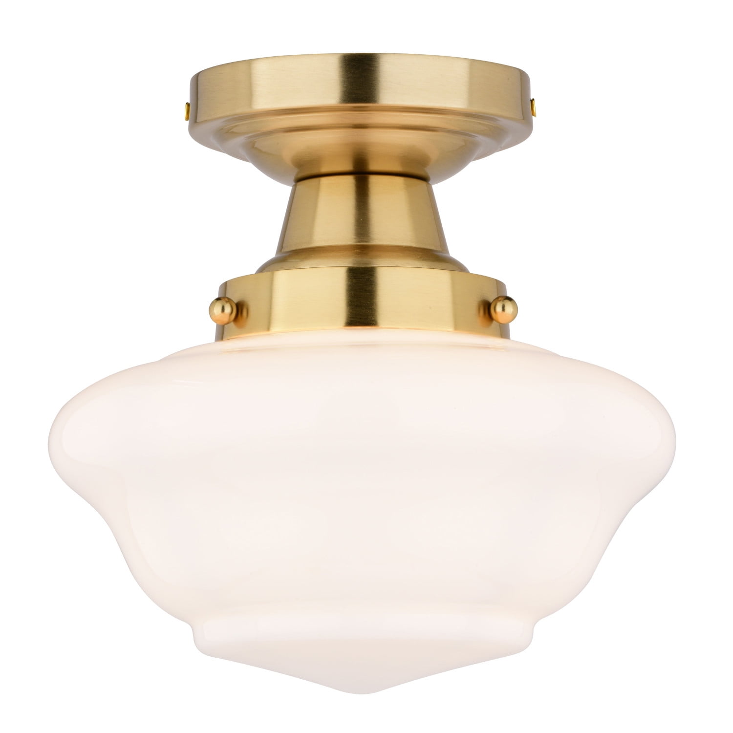 Eastgate 8.75-in W Gold Brass Traditional Semi Flush Mount Ceiling Light White Schoolhouse Glass