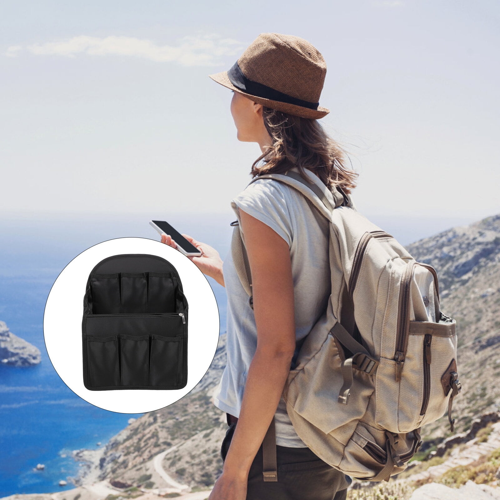 1pc Multi slots Divided Backpack Interior Bag Backpack Organizer Insert Black