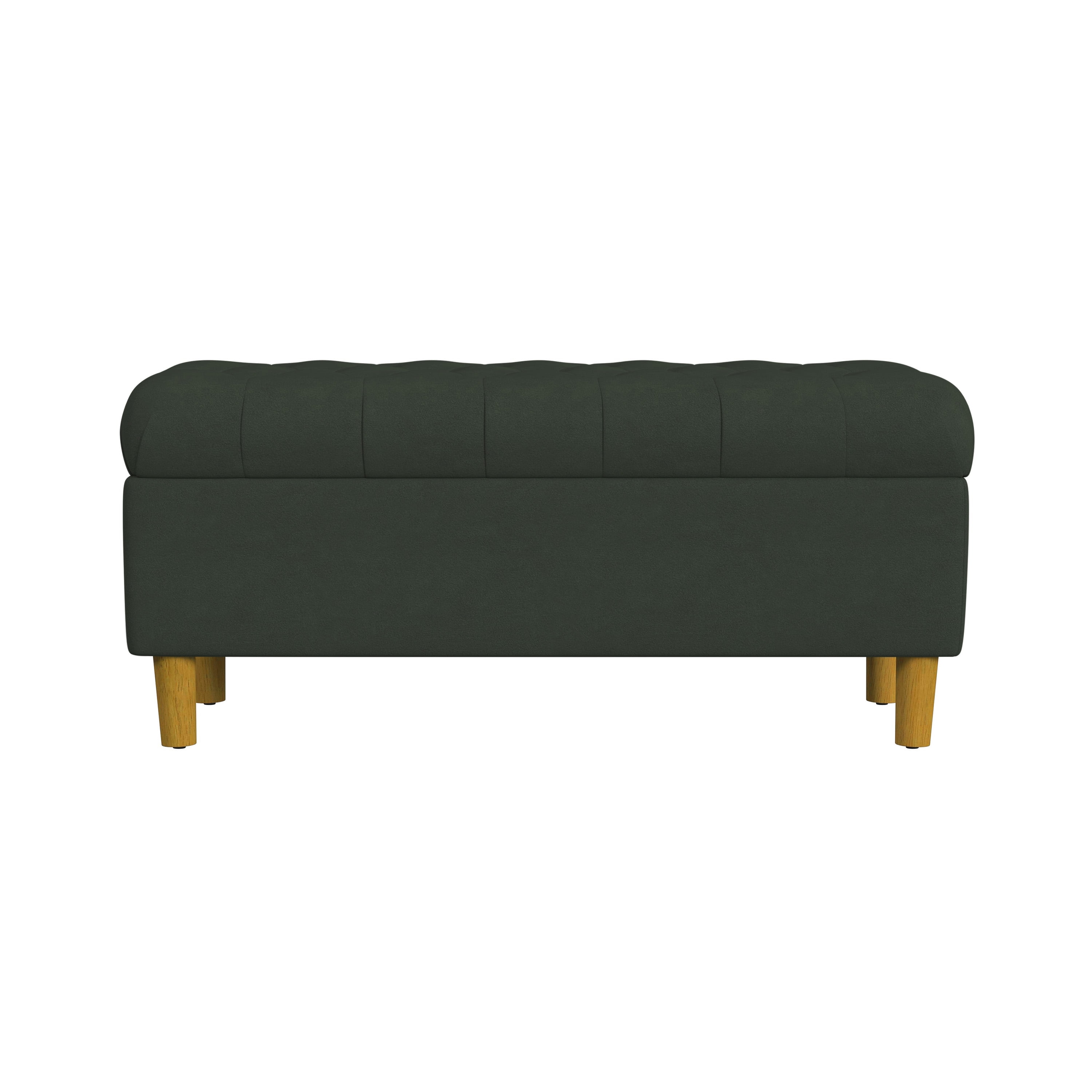 HomePop Button Tufted Storage Bench, 40"W x 18"D x 18"H, Loden Green Velvet