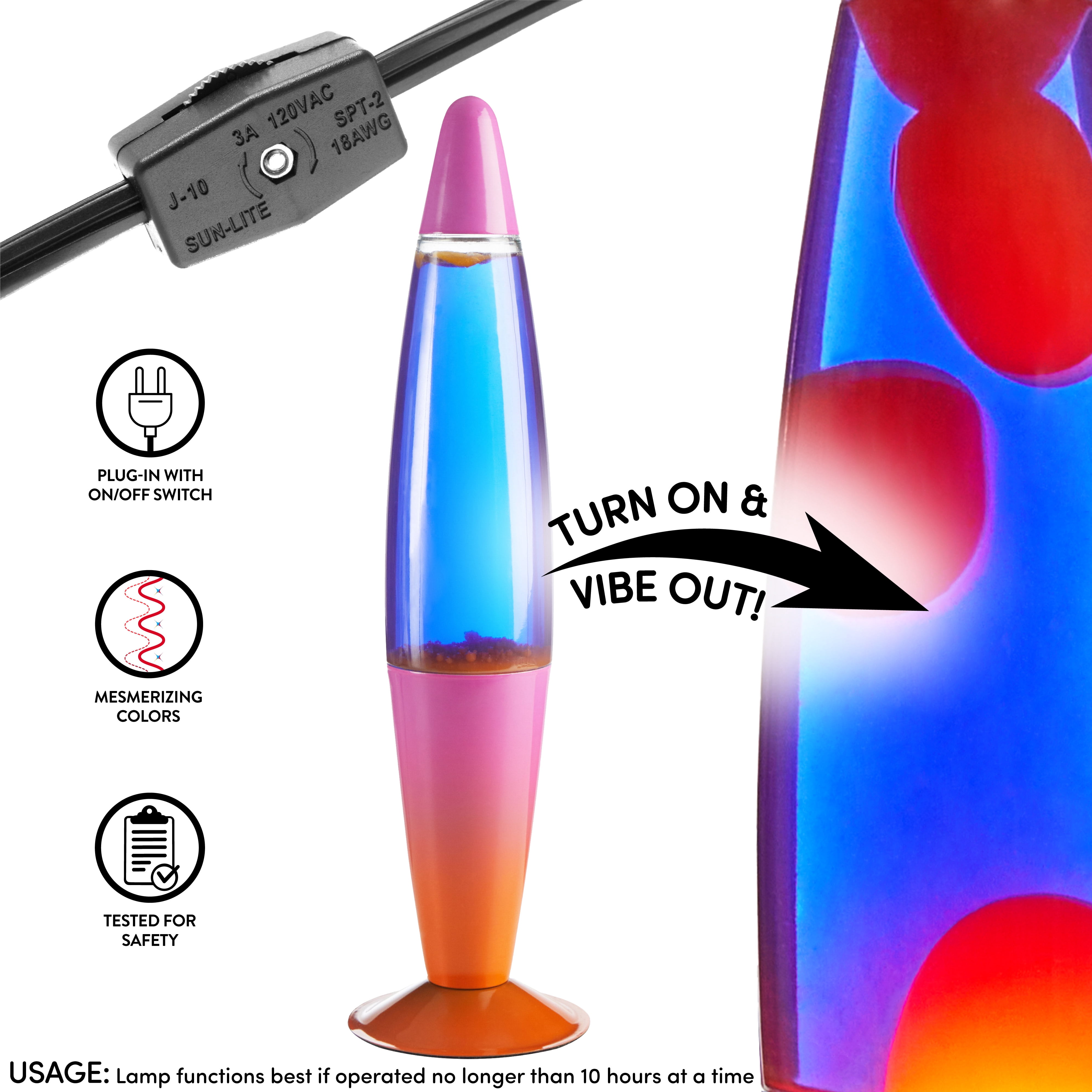 Urban Shop 16" Ombre Sunset Lava Motion Volcano Lamp, Orange Wax in Purple Liquid, Metal Base
