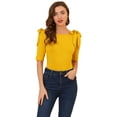 thumbnail image 1 of Camisa de manga corta con cuello barco para mujer Blusa Top de verano Amarillo XS, 1 of 6