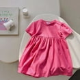 thumbnail image 2 of DHFJKG Dresses Girls Summer Casual Dress Short Sleeve O-Neck Solid Color Elastic Waist For Toddler To Kids Age 2-11 Lightweight Breathable Daily Wear Cute Sundress, 2 of 3