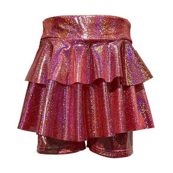 Fgnfyis Girls Sparkly Sequin Performance Dance Dress with Tutu Skirt and Built-In Shorts for Play Party Occasions Red 6-7 Years