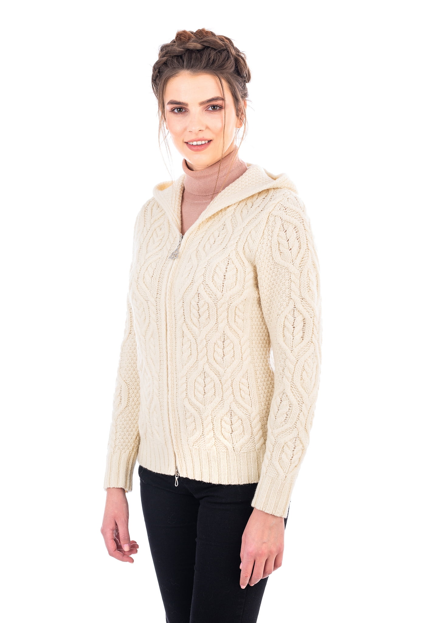 SAOL SAOL Irish Cardigan Sweater for Womens 100 Merino Wool Aran