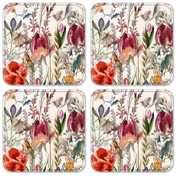 Vinyl Drink Coasters - Set of 4 - Flowers & Butterflies