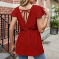 thumbnail image 3 of Mittory Women's Peplum Tops Tie Flutter Short Sleeve Blouse Eyelet Peasant Lace Top, 3 of 7