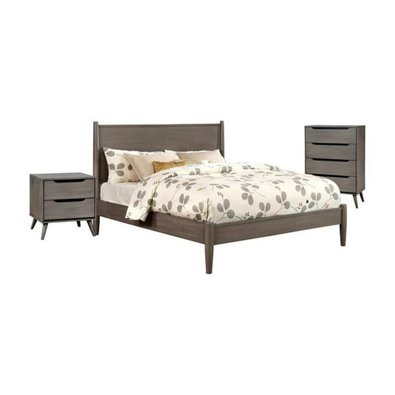 FOA Belkor 3-Piece Gray Solid Wood Bedroom Set - King   Nightstand   Chest