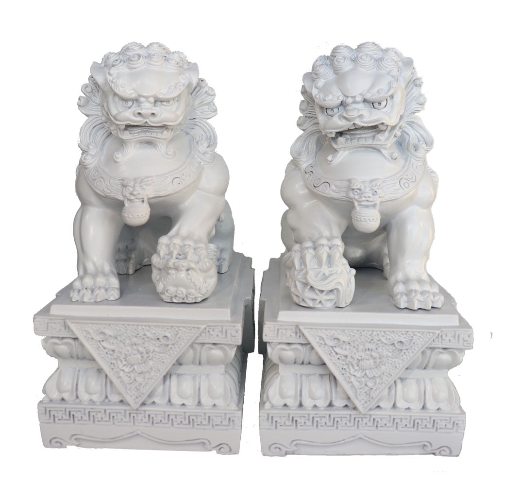 Pair of White Feng Shui Foo Dogs, Fu Dog Statues - Walmart.com