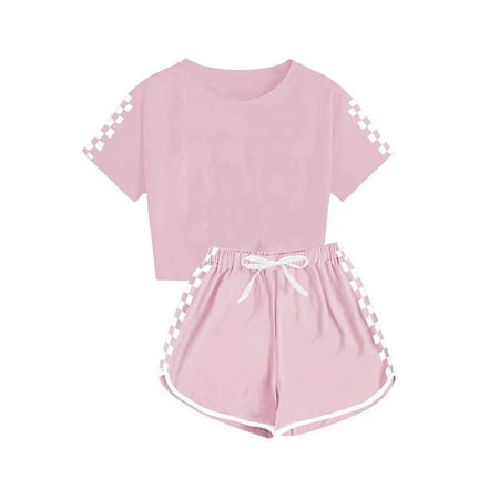 

Ismonst Toddler Baby Boys Girls Plaid Print Pajamas Set Round Neck Short Sleeve Snug Fit Sleepwear Pjs Elastic Waist Loose Tracksuit
