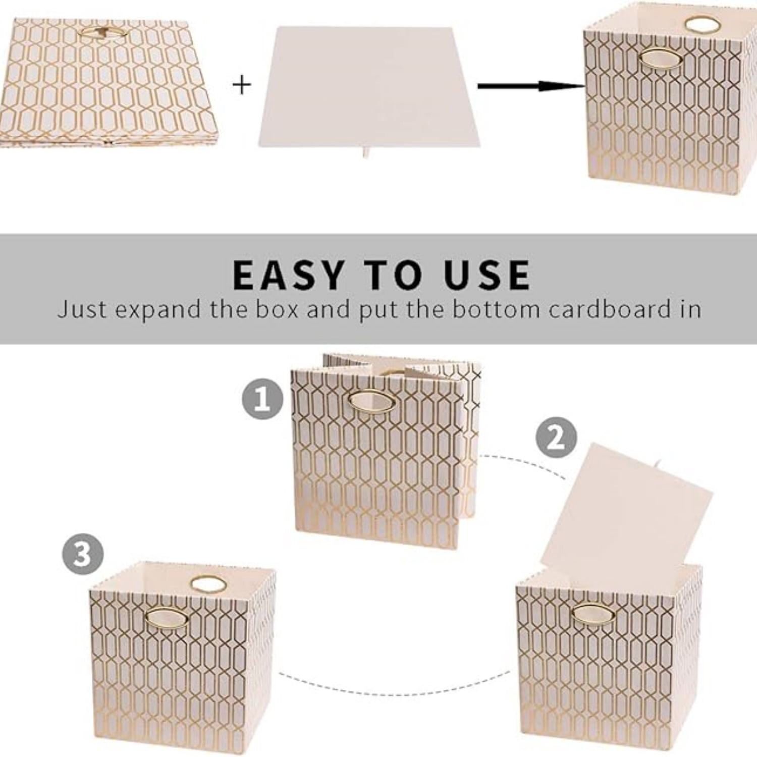 Storage Bins, Storage Cubes,13×13 Fabric Drawers Organizer Basket Boxes Containers (13×13×13/4pcs, Cream/gold geometry Pattern)
