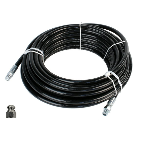 Schieffer 1/4in. x 50ft. 4400 PSI Thermoplastic Sewer Jetter Hose & 12.0 Orifice Button Nose Nozzle
