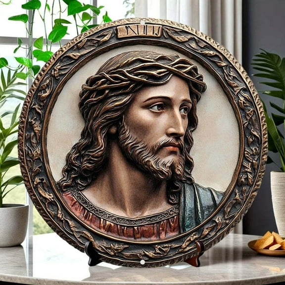 Zhourta Aluminum Jesus Wall Plaque 7.87Inch Diameter Craft Ornament for Holiday Home Decor and Spiritual Gift Giving