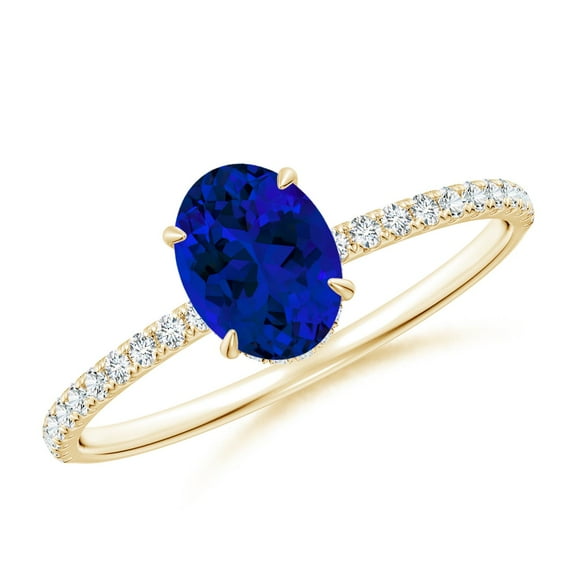 ANGARA Lab Grown Oval Blue Sapphire Hidden Halo Engagement Ring for Women in 14K Yellow Gold (Size-7x5mm) | September Birthstone, Anniversary, Jewelry Gift for Women | Lab-Grown Blue Sapphire Ring