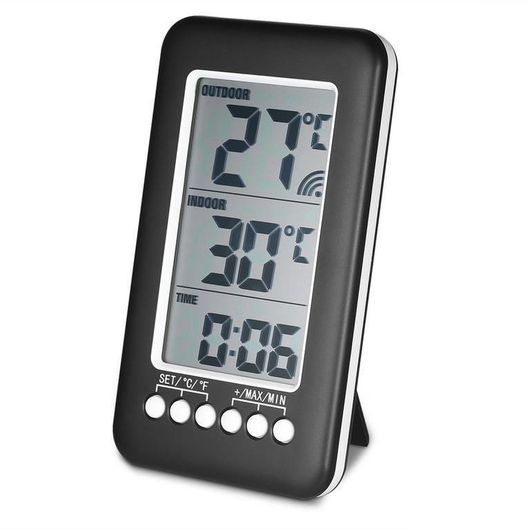 LCD / Digital Wireless Indoor/Outdoor Thermometer Clock Temperature Meter with Transmitter, Size: 150, Black