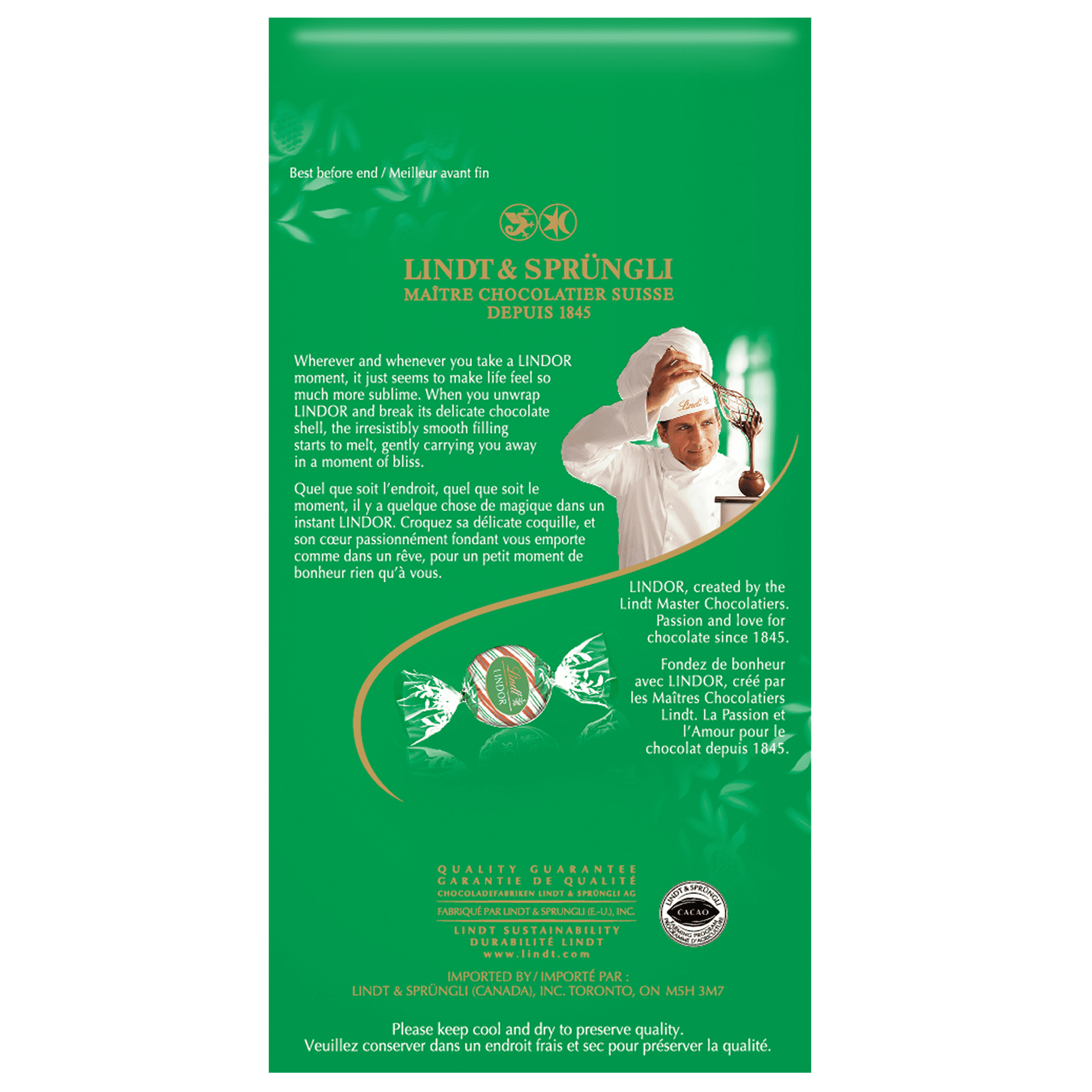 Truffes LINDOR au chocolat au lait et au biscuit à la menthe poivrée de Lindt – Sachet (150 g) 150 g