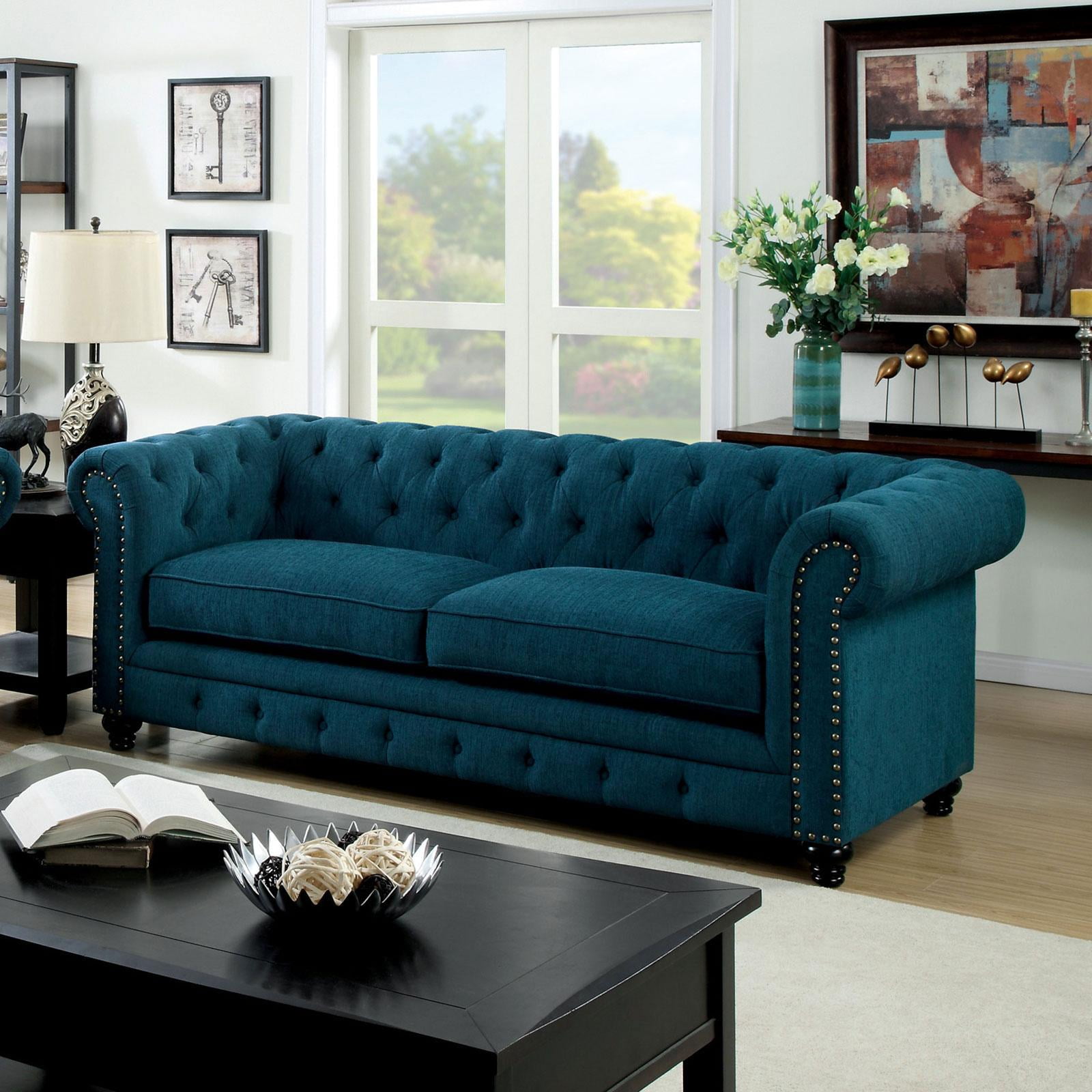 Traditional Fabric Upholstery Sofa in Turquoise Stanford by Furniture