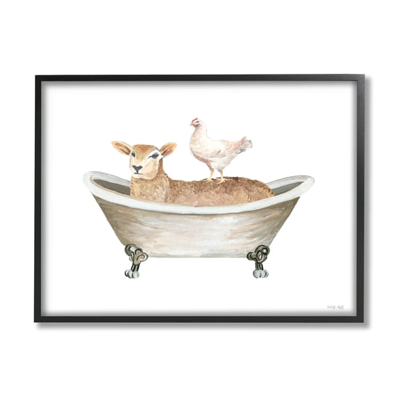 Stupell Industries Country Bathroom Animals Animals & Insects Painting Black Framed Art Print Wall Art, 14 x 11