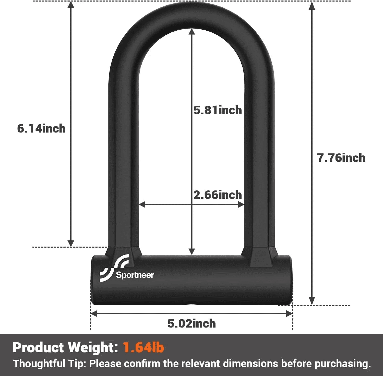 Heavy-Duty Portable Bike U-Lock with 5ft Steel Security Cable and Bracket, Anti Theft