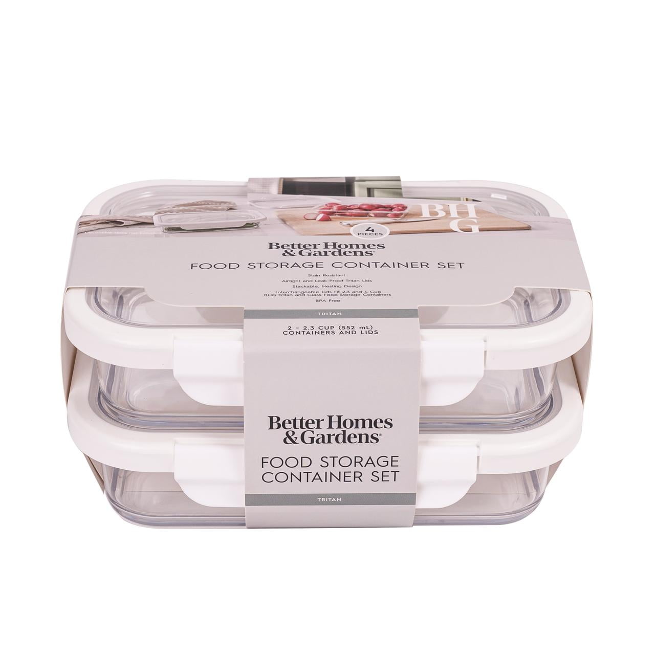 Better Homes & Gardens Tritan Food Storage Containers, 2.3 Cup, Rectangle, with Tritan Lids, Set of 2, 4 Pieces