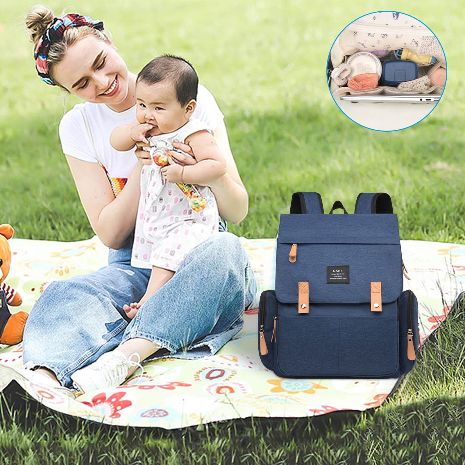DZQMTKX Diaper Bag Backpack Large Capacity Waterproof Travel Baby Bag for Mom and Dad, Wide Open Multi-Function Shoulder Nappy Backpack with Insulated Pockets