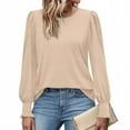 thumbnail image 6 of safuny Blouses for Women Casual Long Sleeve Crewneck Shirts Fashion Clothing Puff Long Sleeve Tunic Tops Beige _e M, 6 of 6