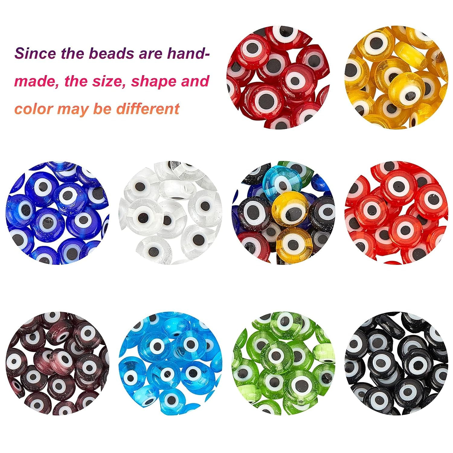 650pcs Lampwork Beads 10 Colors Charms Glass Turkish Beads 6x3mm Flat Round Spacer Beads