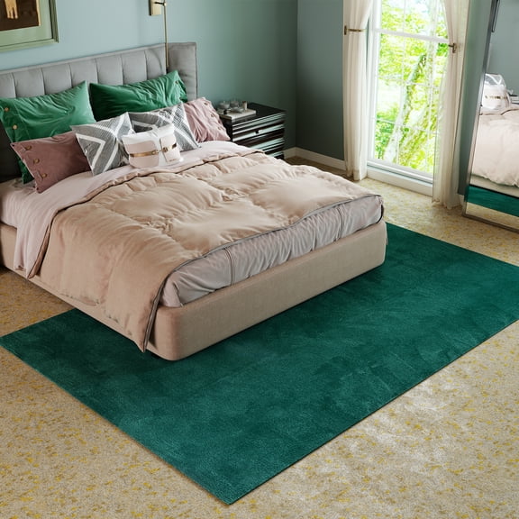 Tuzlier 5x8 Area Rug Washable Non-Slip Low Pile Carpet for Living Room Bedroom, Dark Green