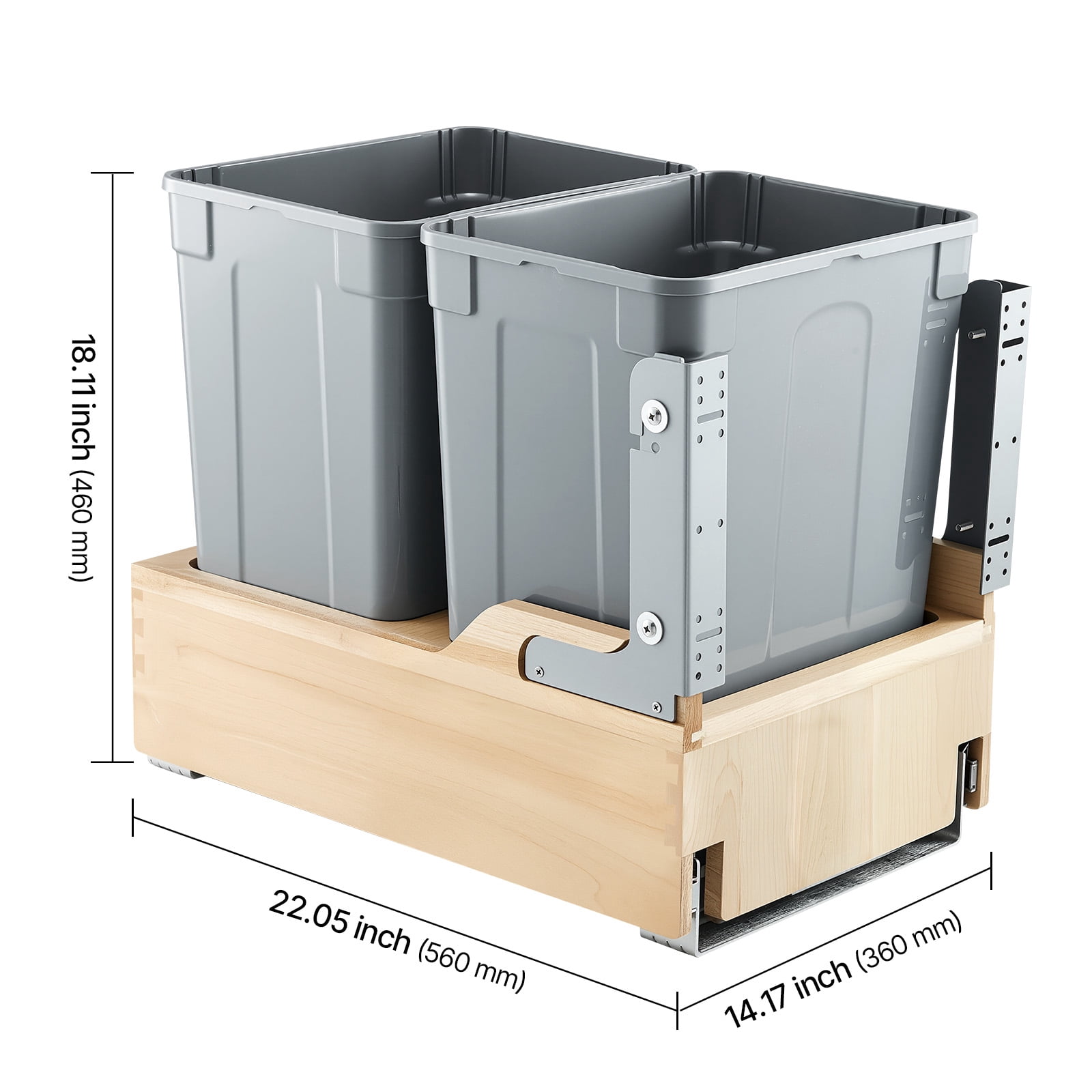 VEVOR Wood Pullout Trash Can for Kitchen Cabinets, 35 QT x2 Double Under Sink Garbage Waste Recycling Bin, Under Mount Waste Container, with Heavy Duty Metal Soft Close Sliding System and Door Kit