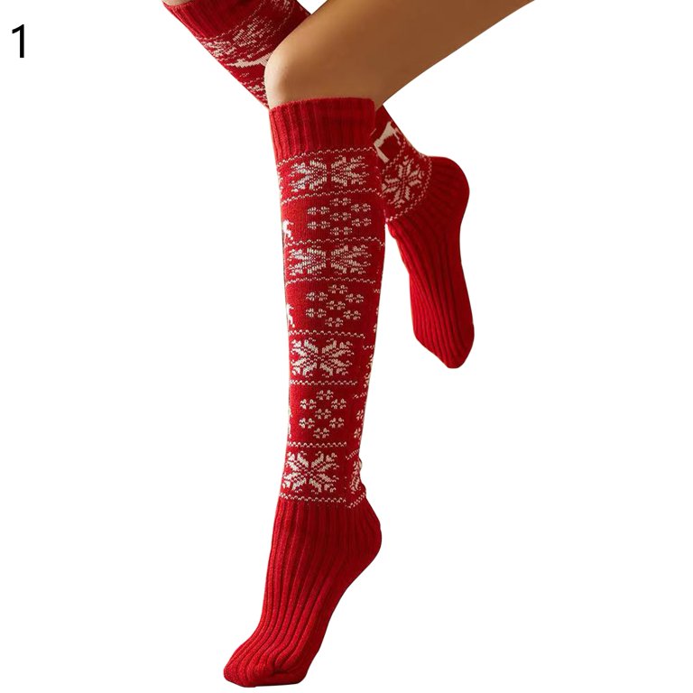 Christmas Over Knee Knitted Socks Xmas Fair Isle Leg Warmers Thigh