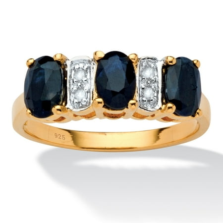 1.80 TCW Oval-Cut Genuine Blue Sapphire and Diamond Accent Ring in 18k Gold Over Sterling Silver