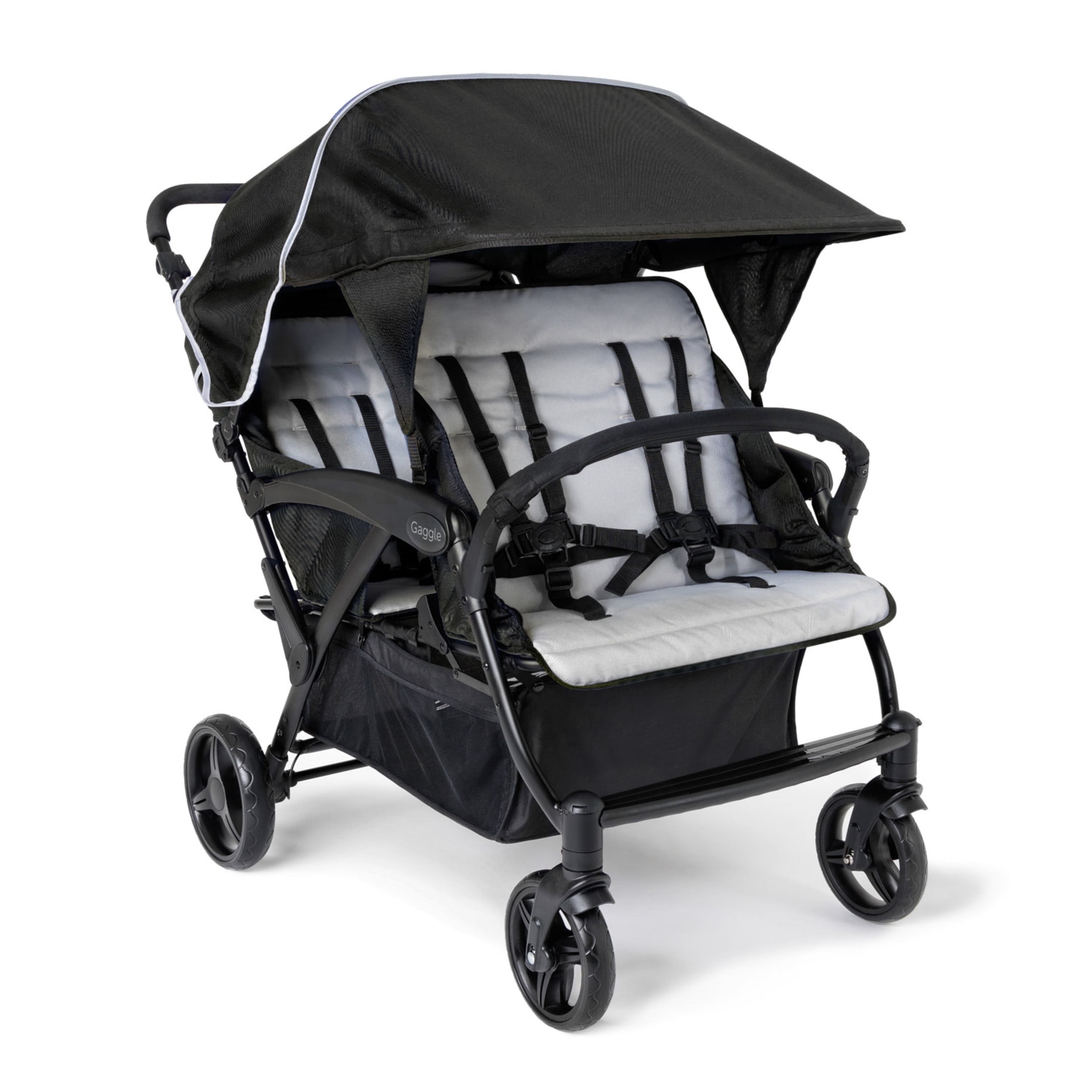 Foundations Gaggle Odyssey 4-Seat Quad Stroller, Reclining Bench Seats with Canopy, Black