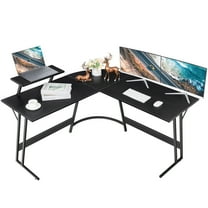 Vineego L-Shaped Computer Desk Modern Corner Desk Home Office Writing Sturdy Workstation with Movable Table, Black